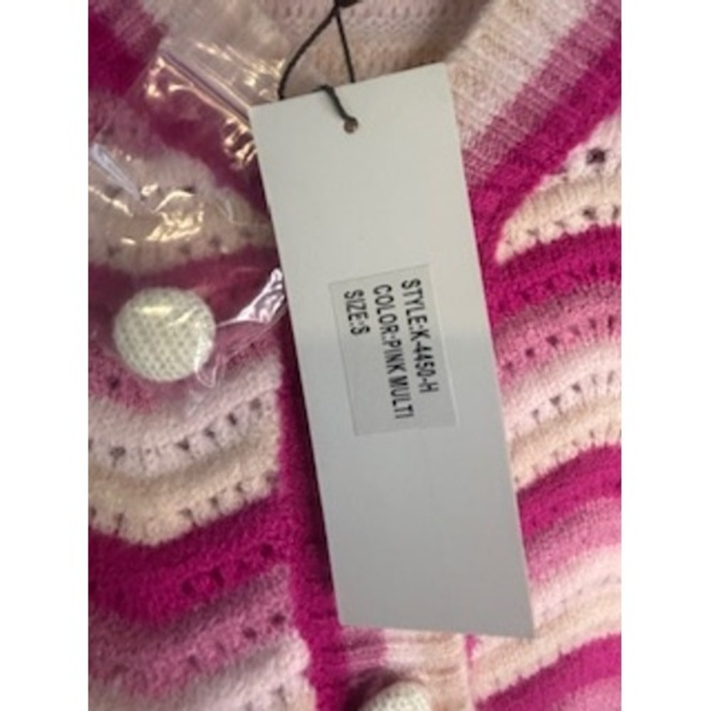 Strut & Bolt Pink‎ Multi Chevron Knit Cardigan Sweater Covered Buttons Small NWT - Picture 6 of 9